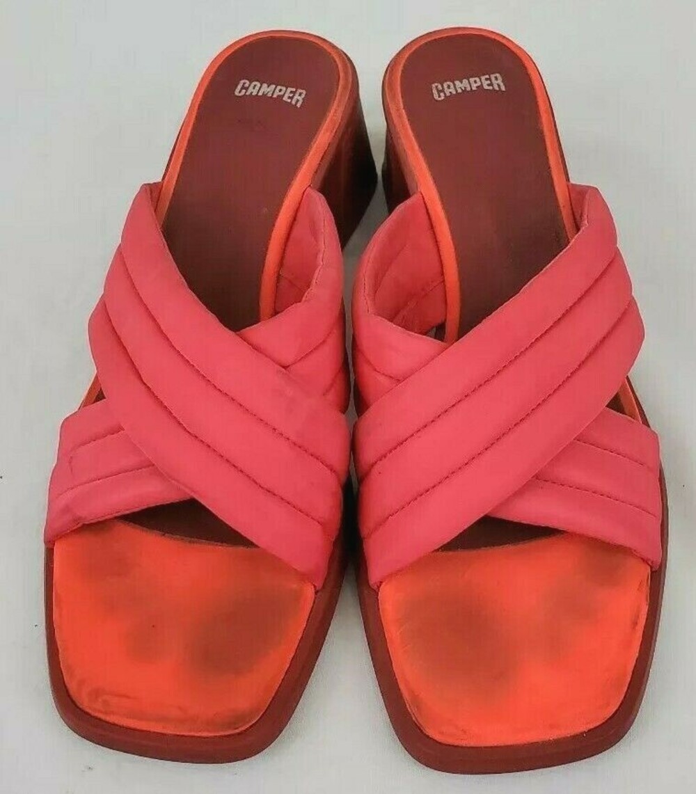 Camper Karolina Womens Bright Pink / Coral Slip-On Cushion Strap Sandals Size 11